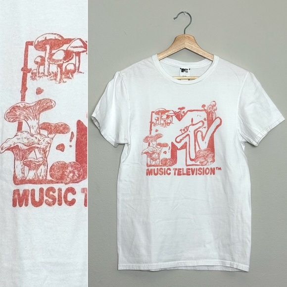 MTV Graphic Tee with Mushroom Fungi Design Size Small Shirt - Picture 1 of 11